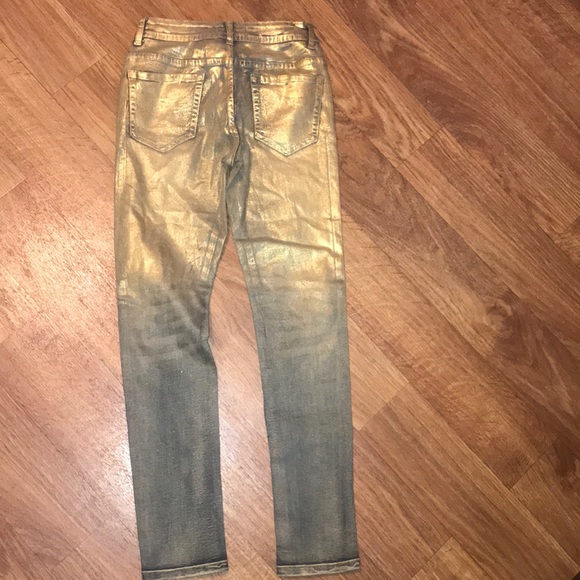Gold metallic denim jeans holiday festival pants - Picture 6 of 7